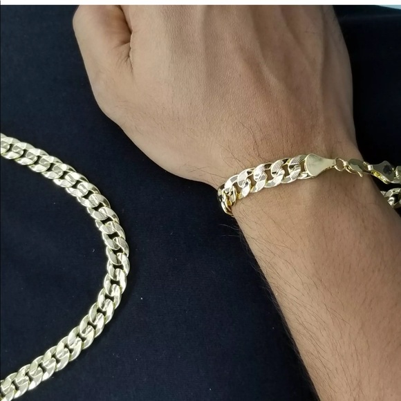 Men’s cuban gold bling necklace & bracelet set - Picture 4 of 5